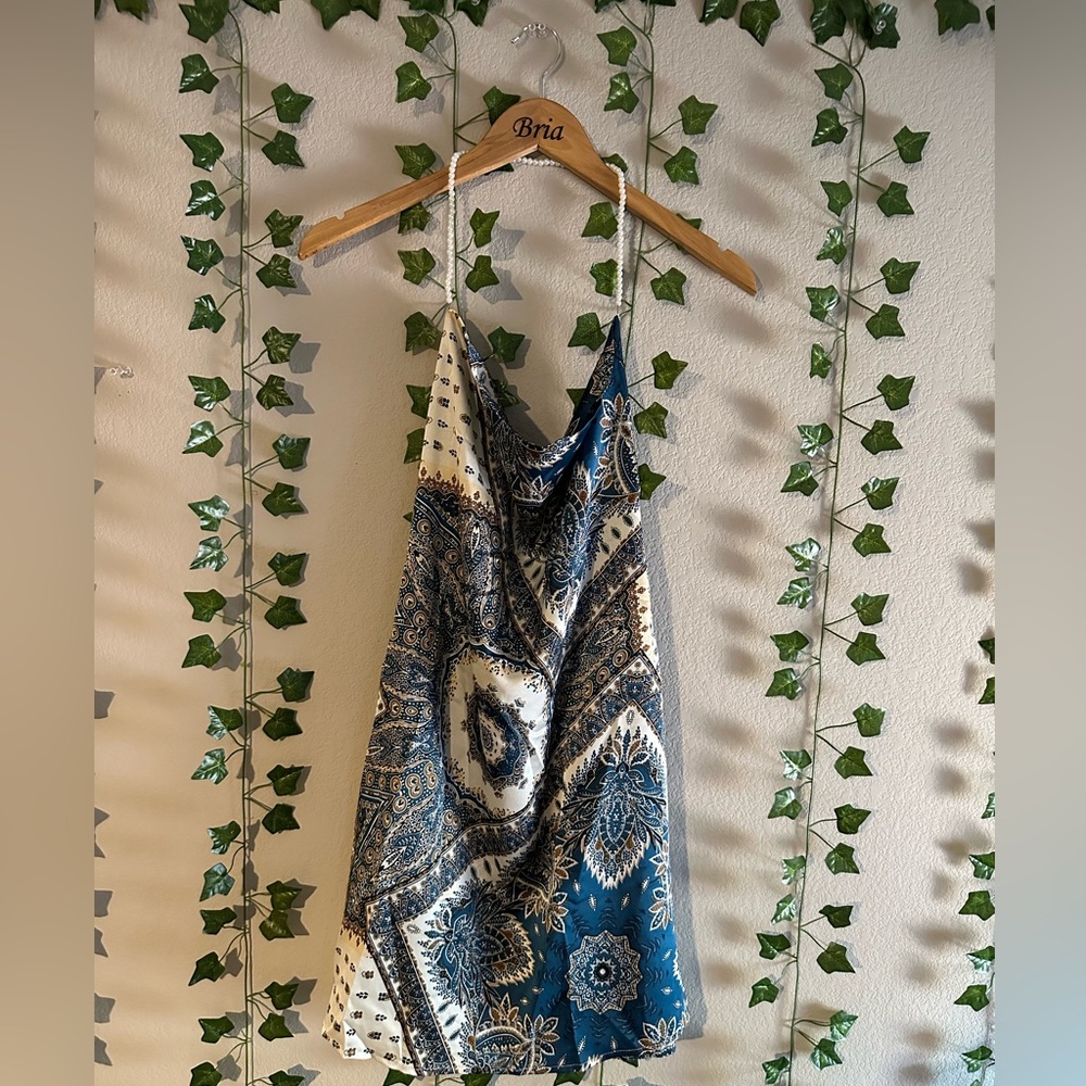 ZAFUL printed summer dress with pearls as strap, size medium,